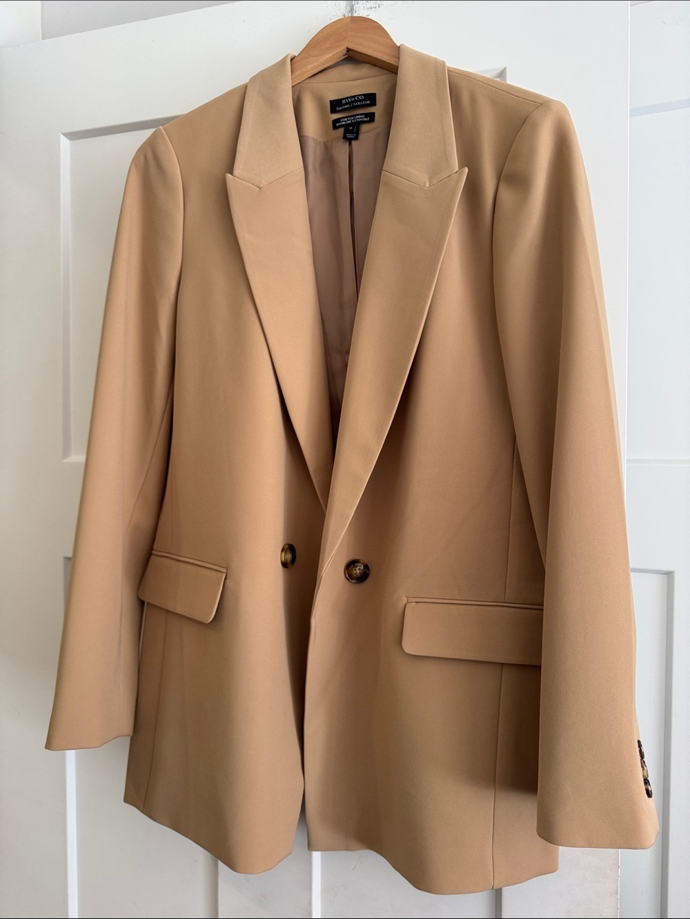 RW&Co Tan Double-Breasted Tailored Blazer